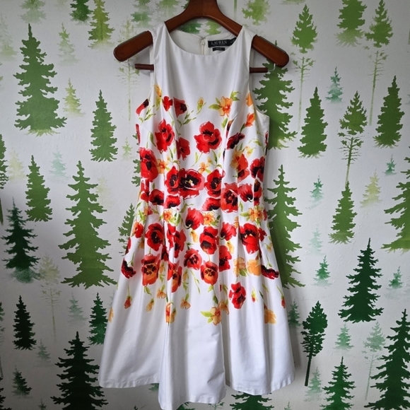 Ralph Lauren Dresses & Skirts - Ralph Lauren Sleeveless Dress - White with Red and Orange Floral Accents